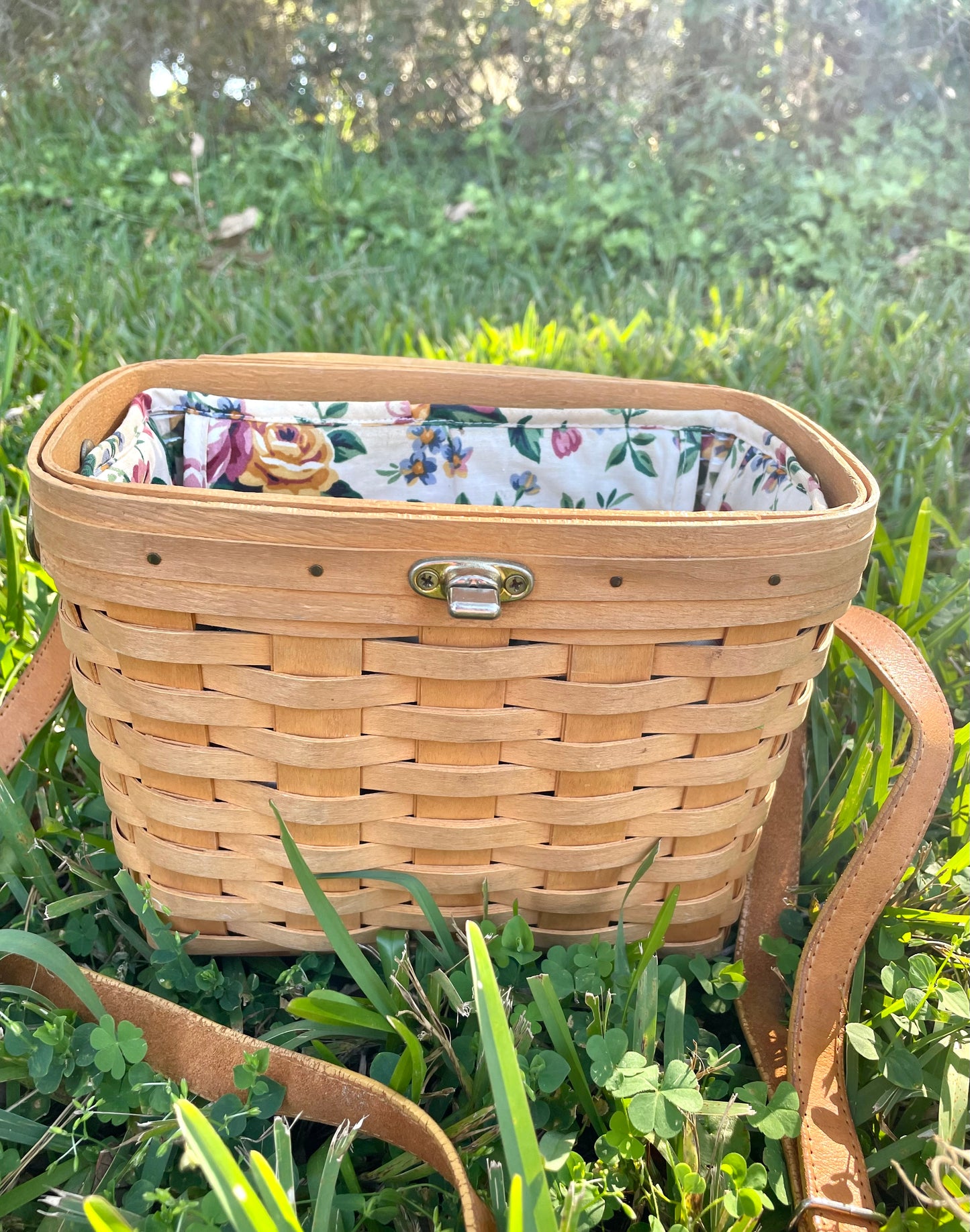 Vintage Longaberger Picnic Basket Purse with Leather Strap