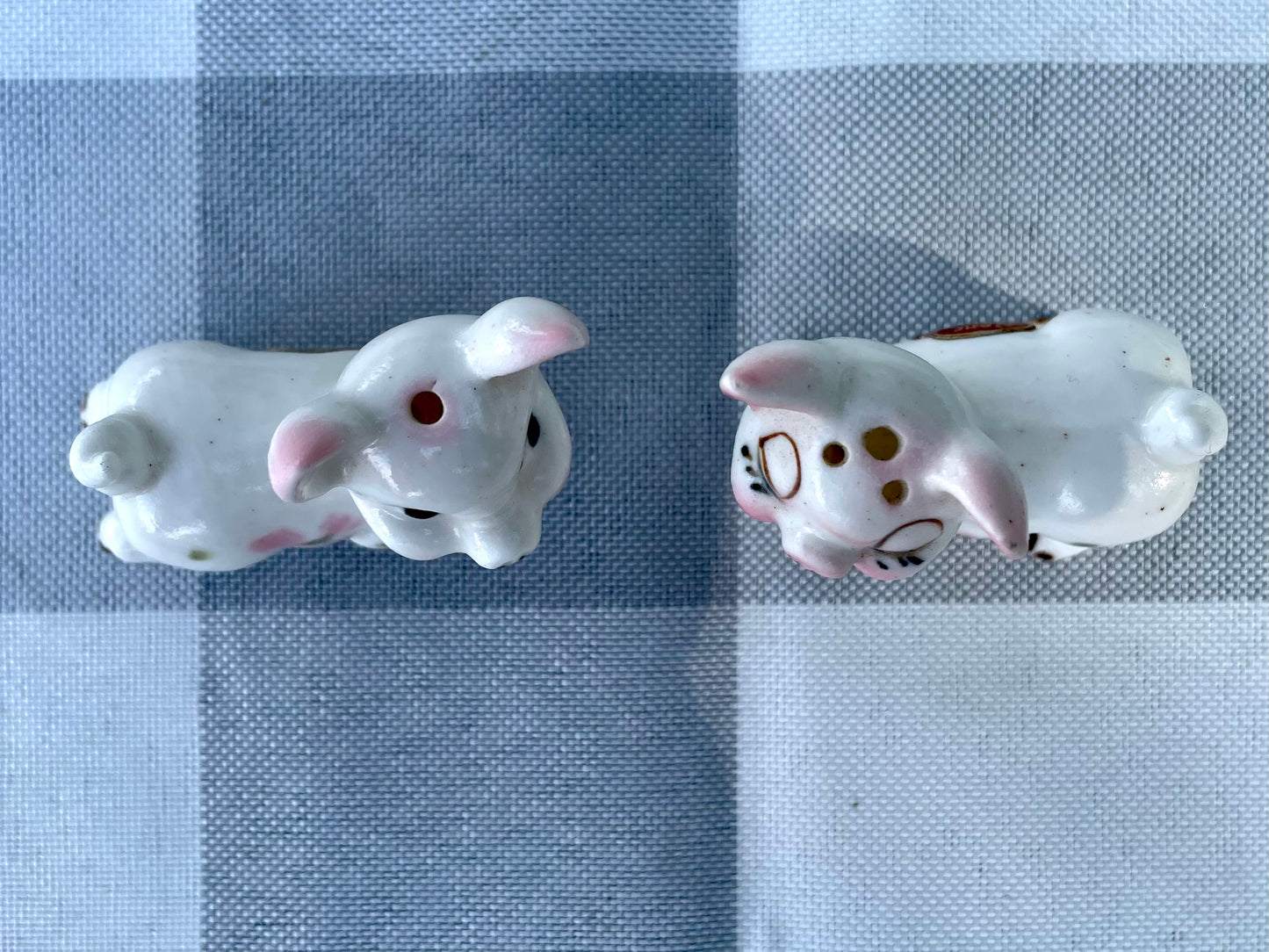 Vintage Pink and White Bone China Tiny Piglet Salt and Pepper Shakers