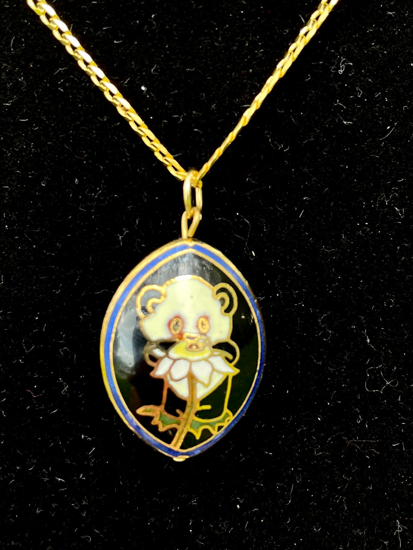 Vintage Panda Puff Cloisonne Pendant Necklace