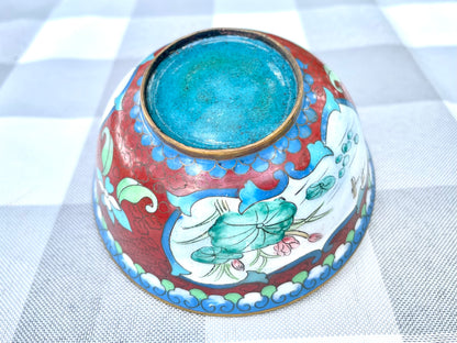 Vintage Cloisonne Enamel over Copper Red Accent Bowl