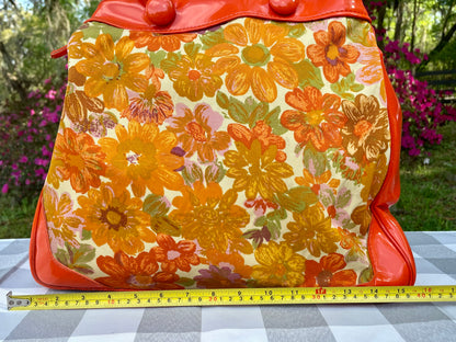 Vintage Retro Orange Canvas 1960s Flower Power Purse