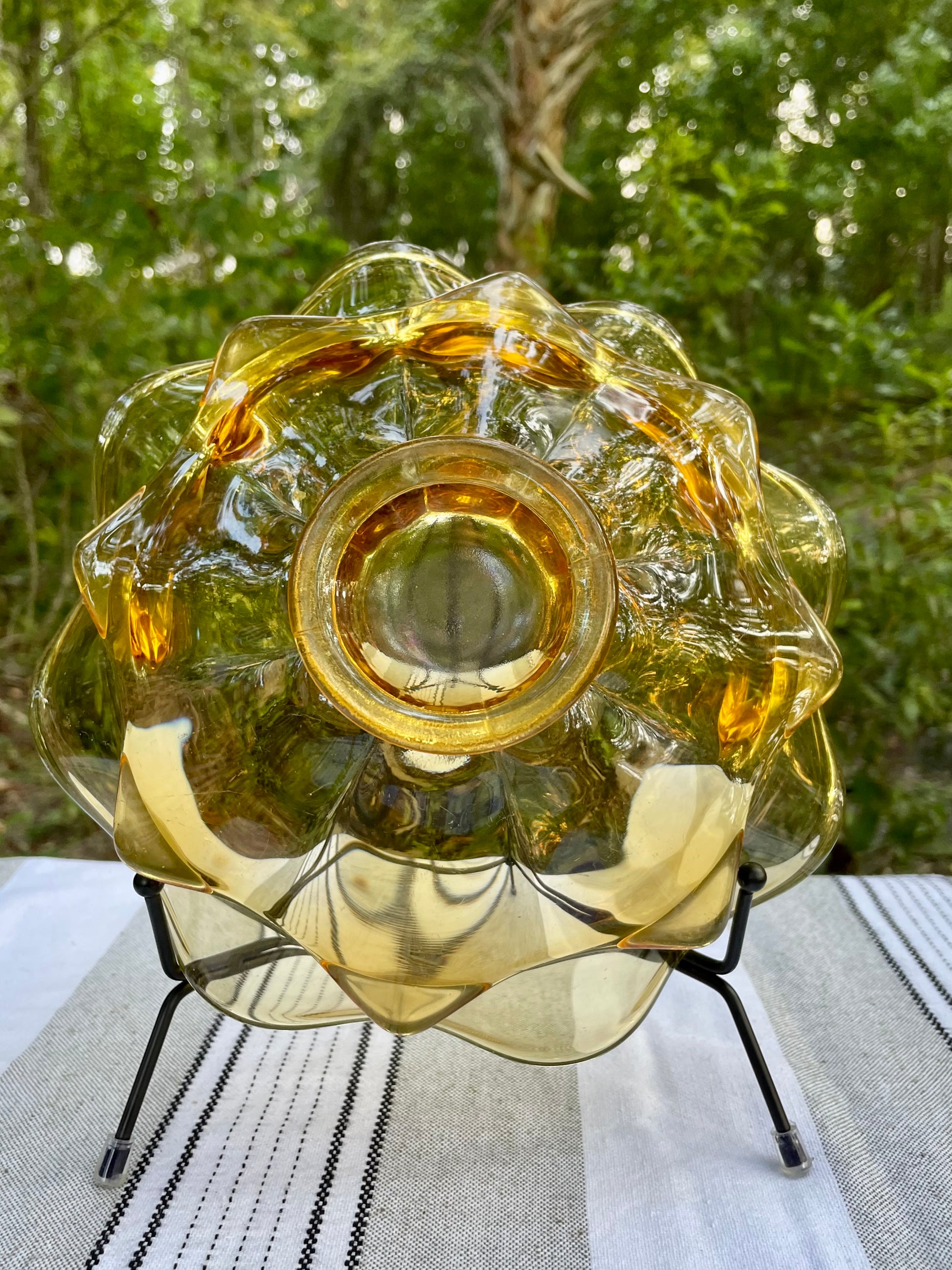 Depression Glass Bowl Set/2, Rolled Edge Ribbed Yellow Glass