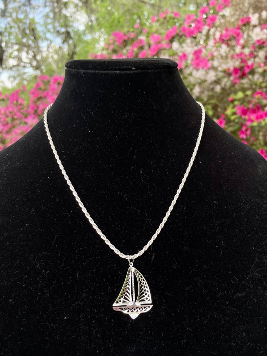 Sail Boat Pendant Sterling Silver Necklace