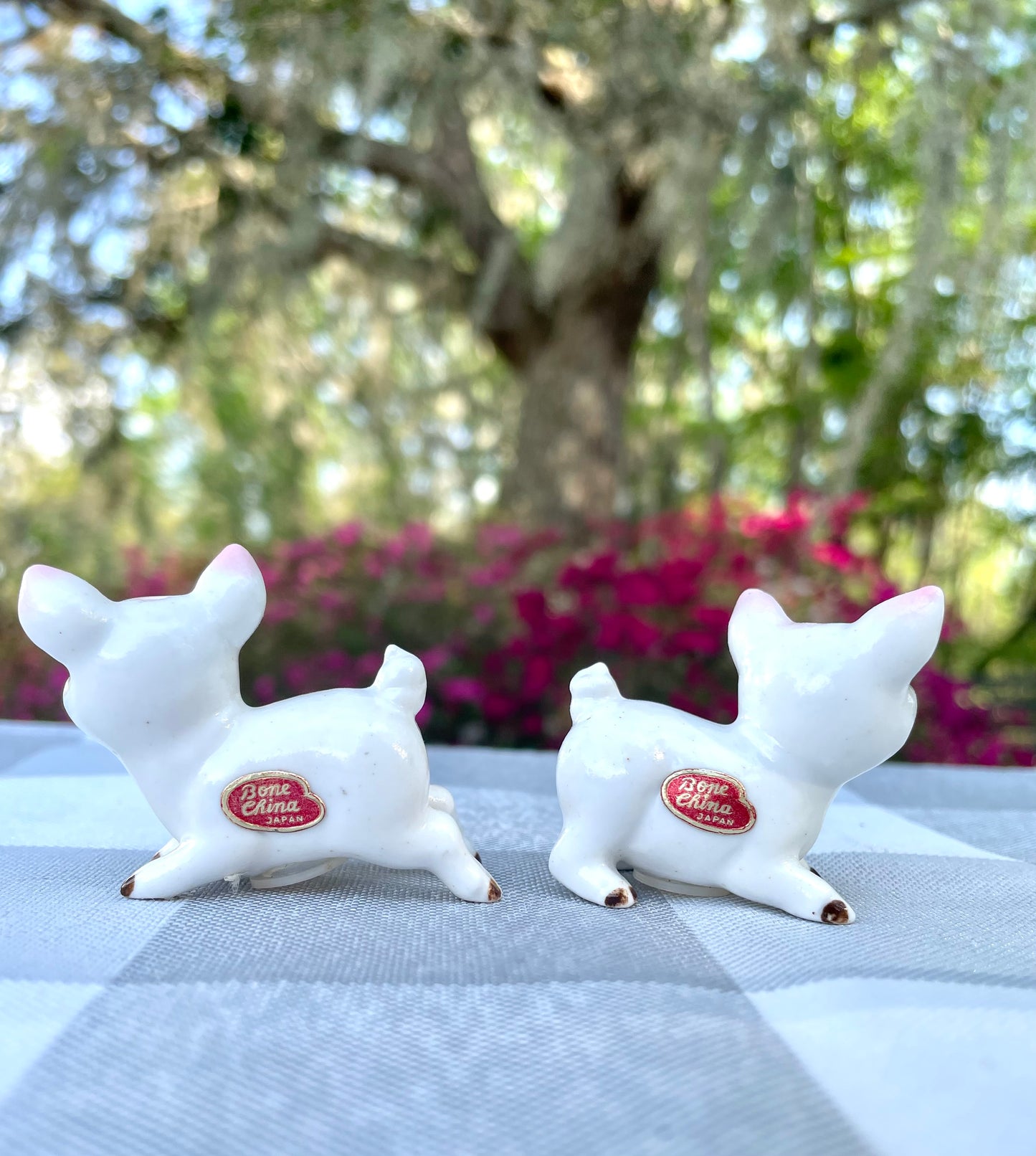 Vintage Pink and White Bone China Tiny Piglet Salt and Pepper Shakers