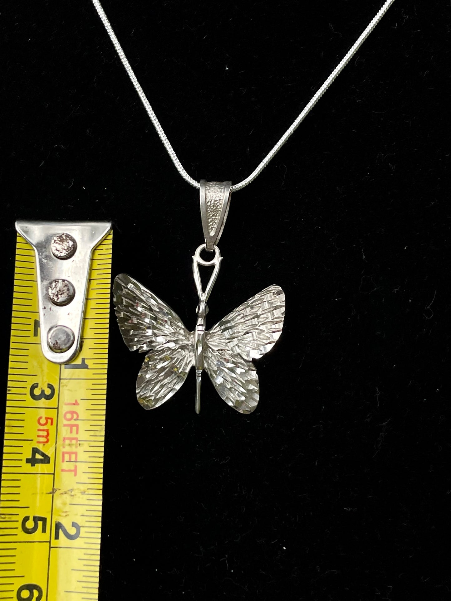 Vintage 925 Silver Minimalist Etched Butterfly Pendant Necklace