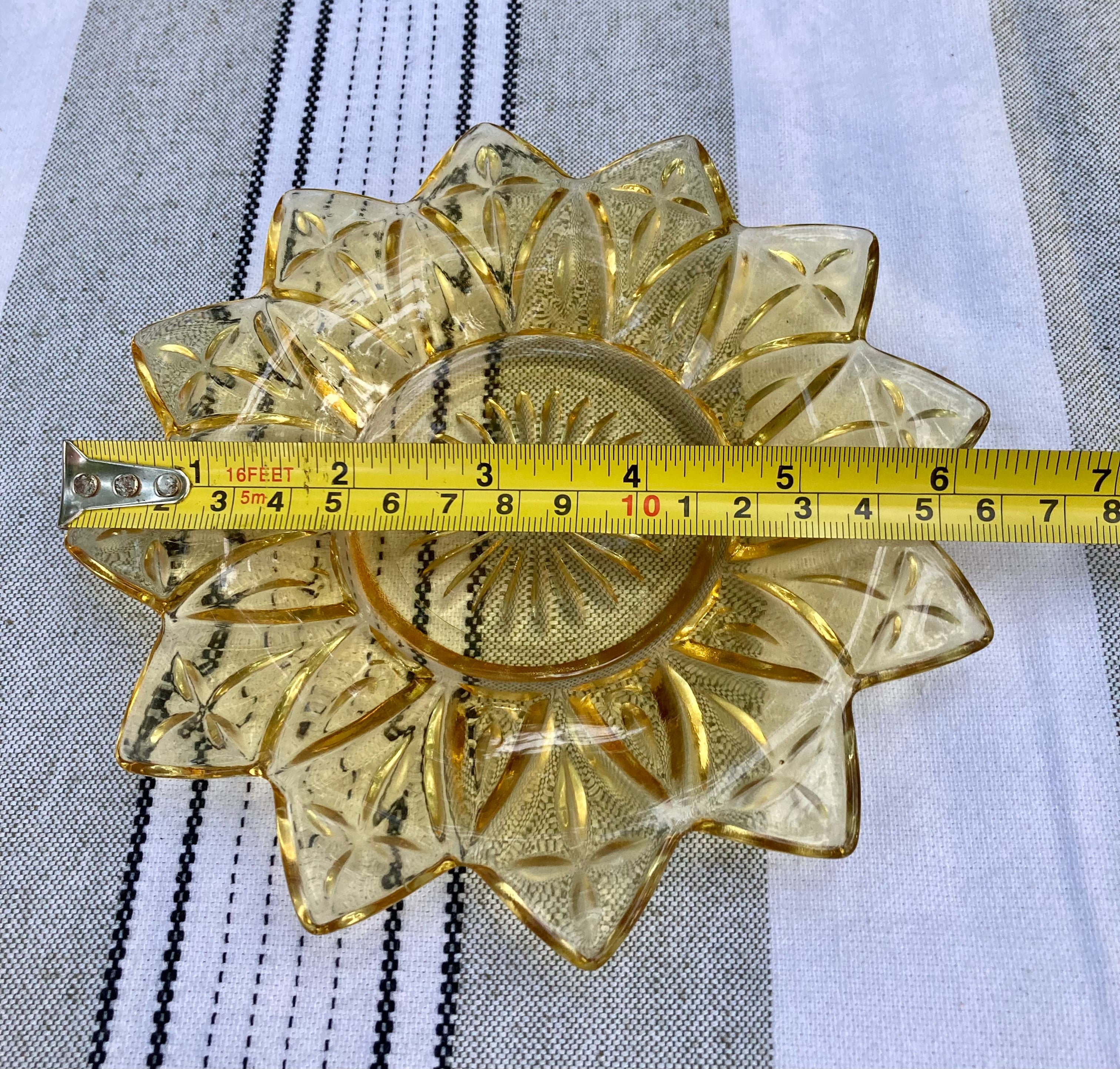 12 Point Sunflower Yellow top Amber Glass Plate Set!