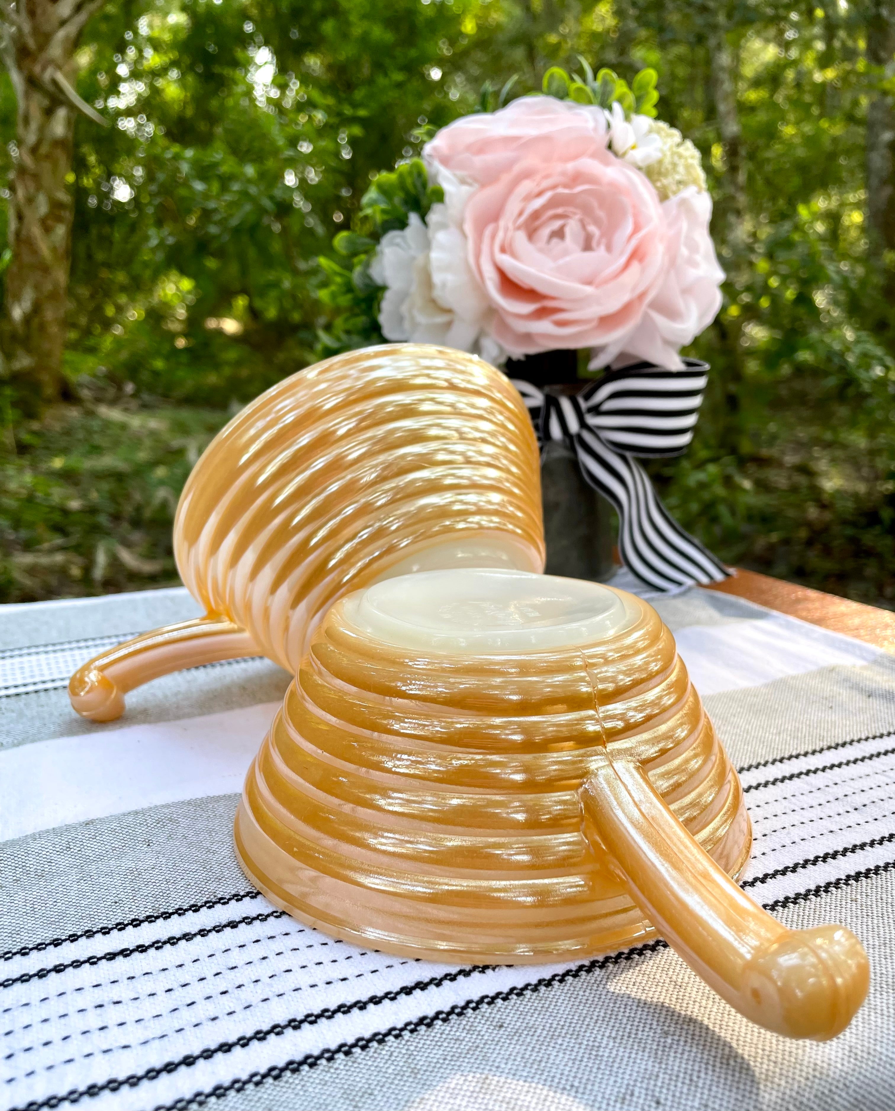 Vintage Fireking Peach Lusterware Soup Bowls / Beehive Lusterware / Vintage Fire on sale King / Fireking Milk Glass