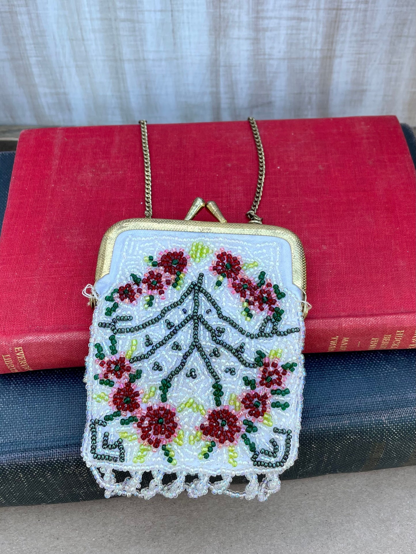 Vintage Floral Beaded Mesh Coin Purse