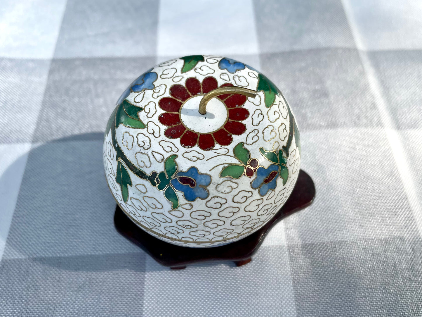 Vintage Cloisonne White Apple Shaped Trinket Box