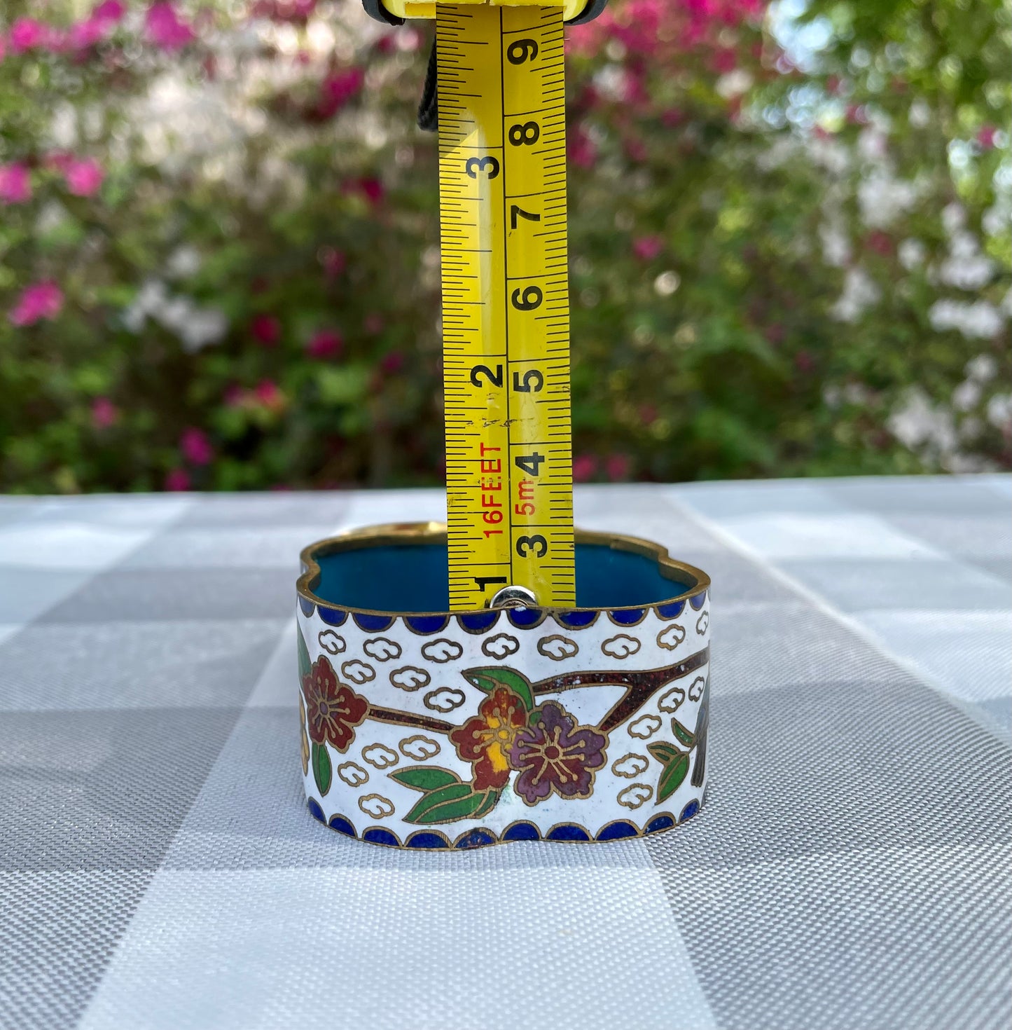 Vintage Cloisonne Rare White Enamel over Brass Trinket Box with Tropical Birds