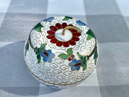 Vintage Cloisonne White Apple Shaped Trinket Box