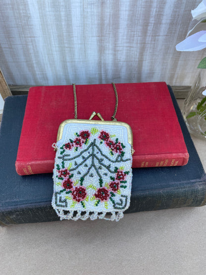 Vintage Floral Beaded Mesh Coin Purse