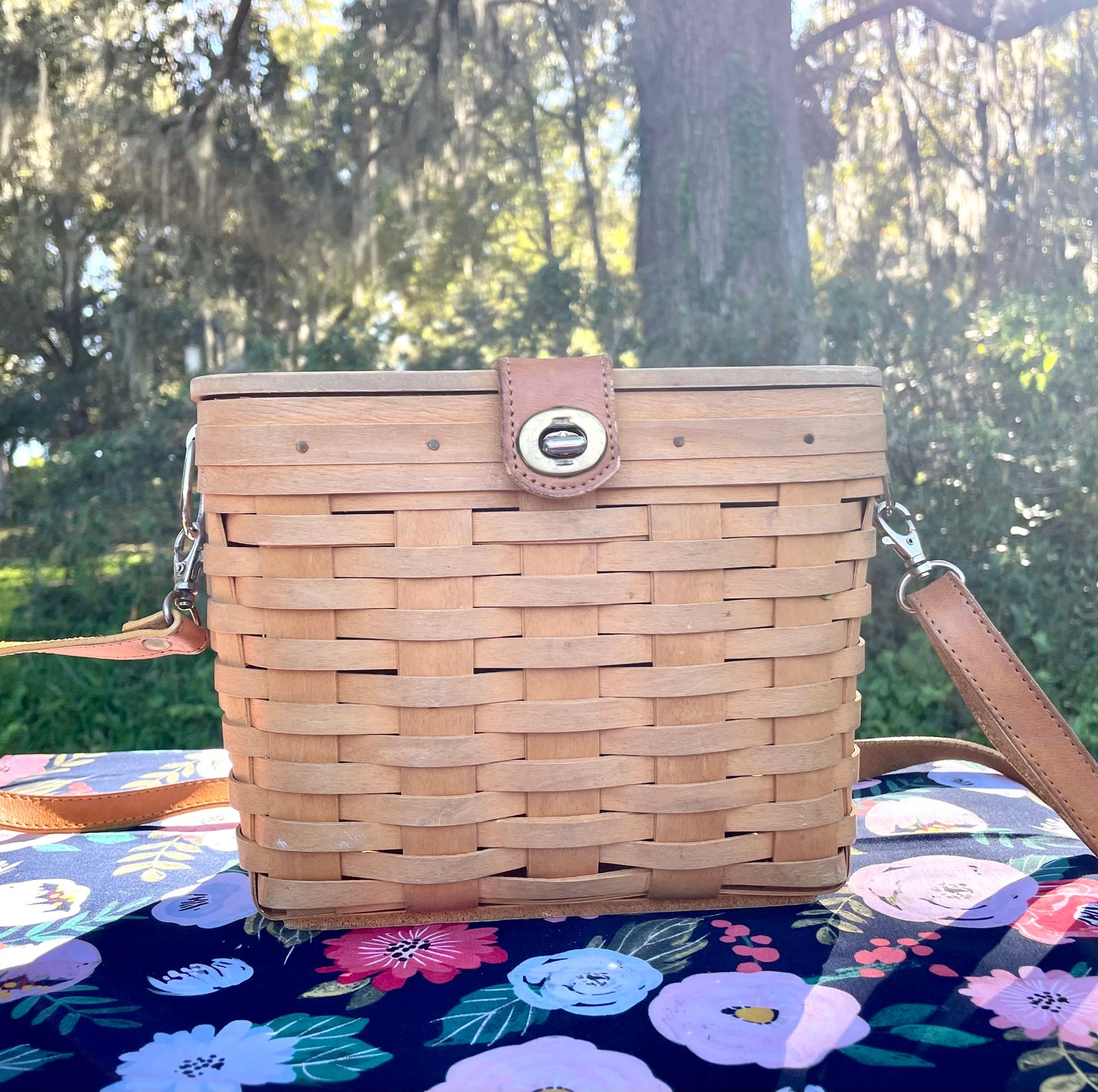 Vintage Longaberger Picnic Basket Purse with Leather Strap