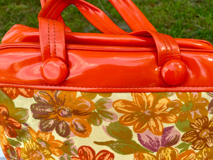 Vintage Retro Orange Canvas 1960s Flower Power Purse