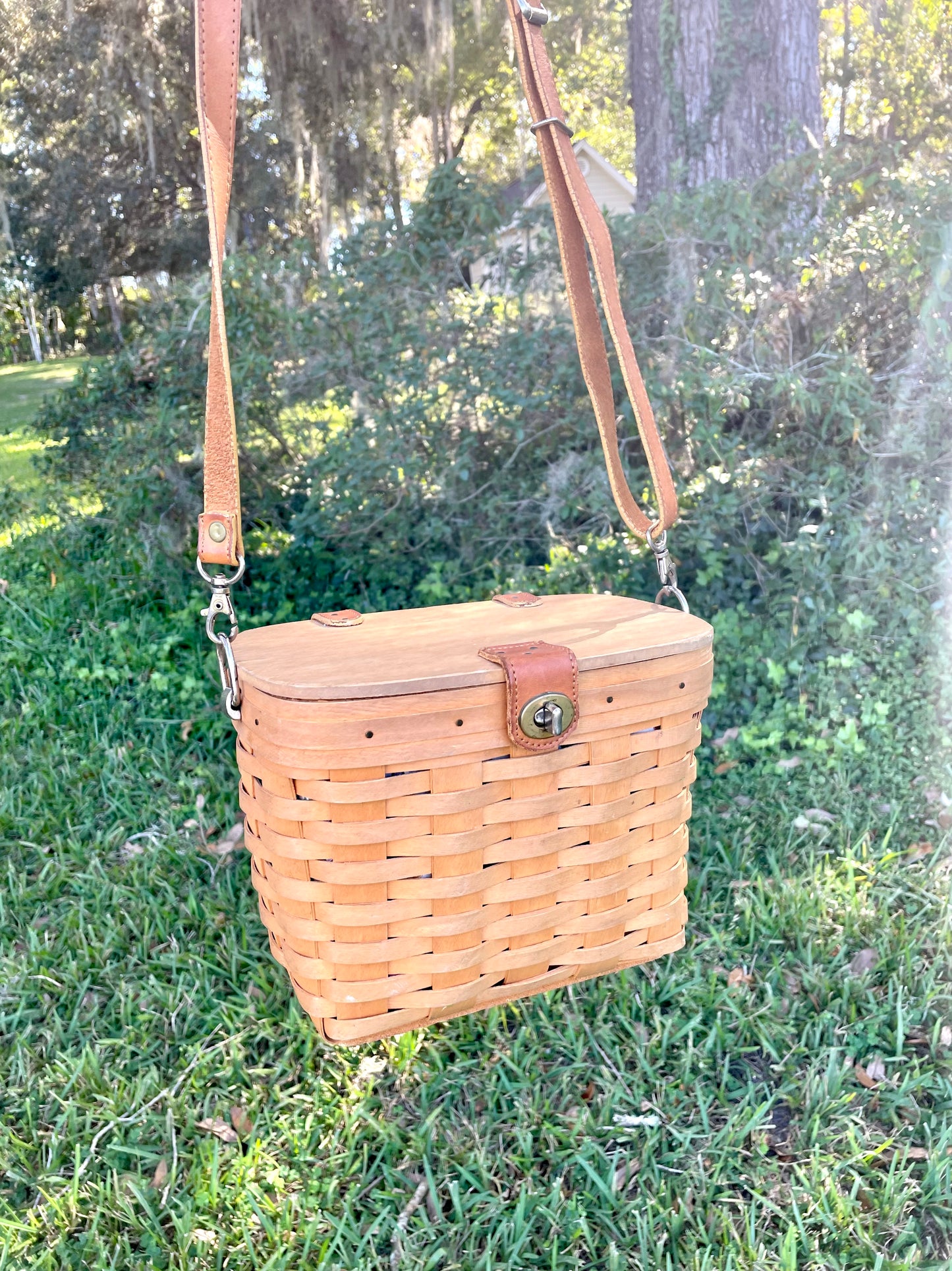 Vintage Longaberger Picnic Basket Purse with Leather Strap