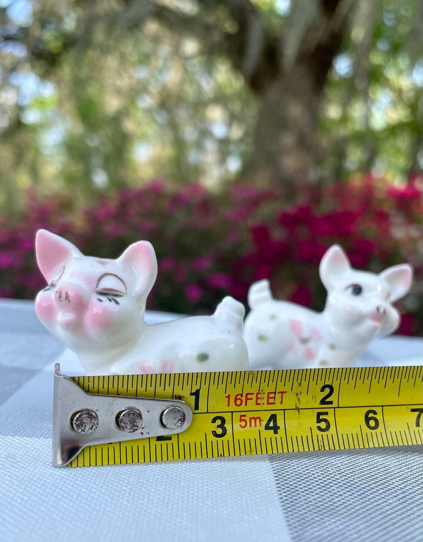 Vintage Pink and White Bone China Tiny Piglet Salt and Pepper Shakers