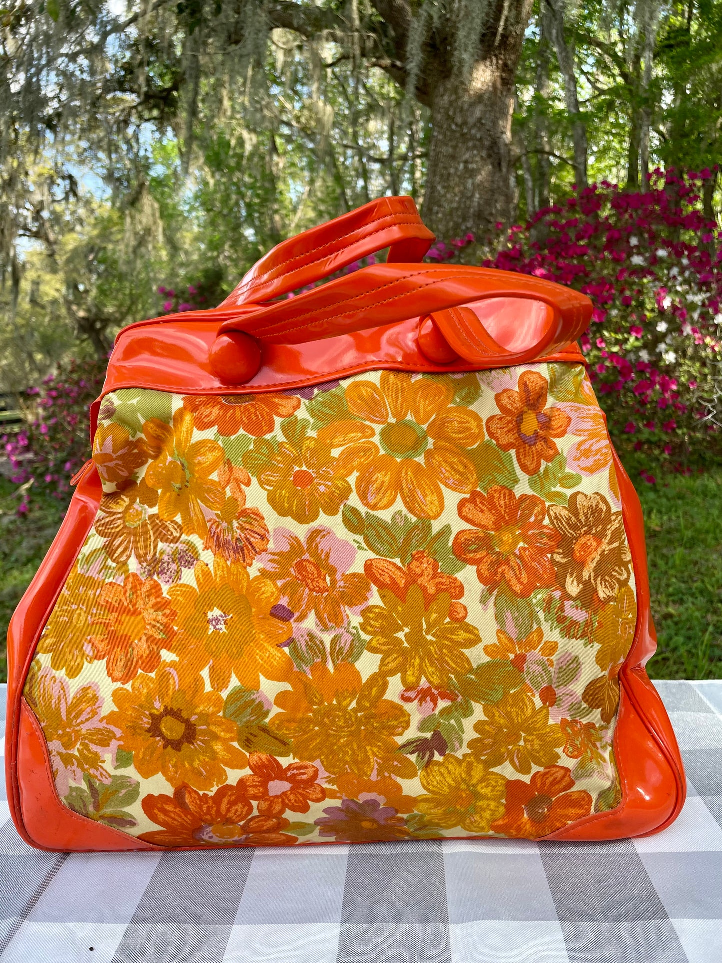 Vintage Retro Orange Canvas 1960s Flower Power Purse