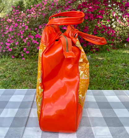 Vintage Retro Orange Canvas 1960s Flower Power Purse