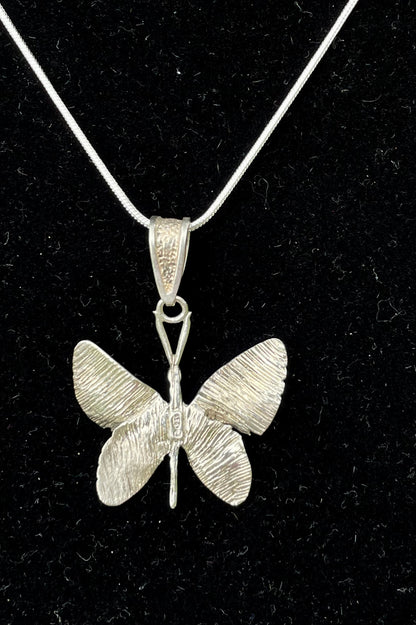 Vintage 925 Silver Minimalist Etched Butterfly Pendant Necklace