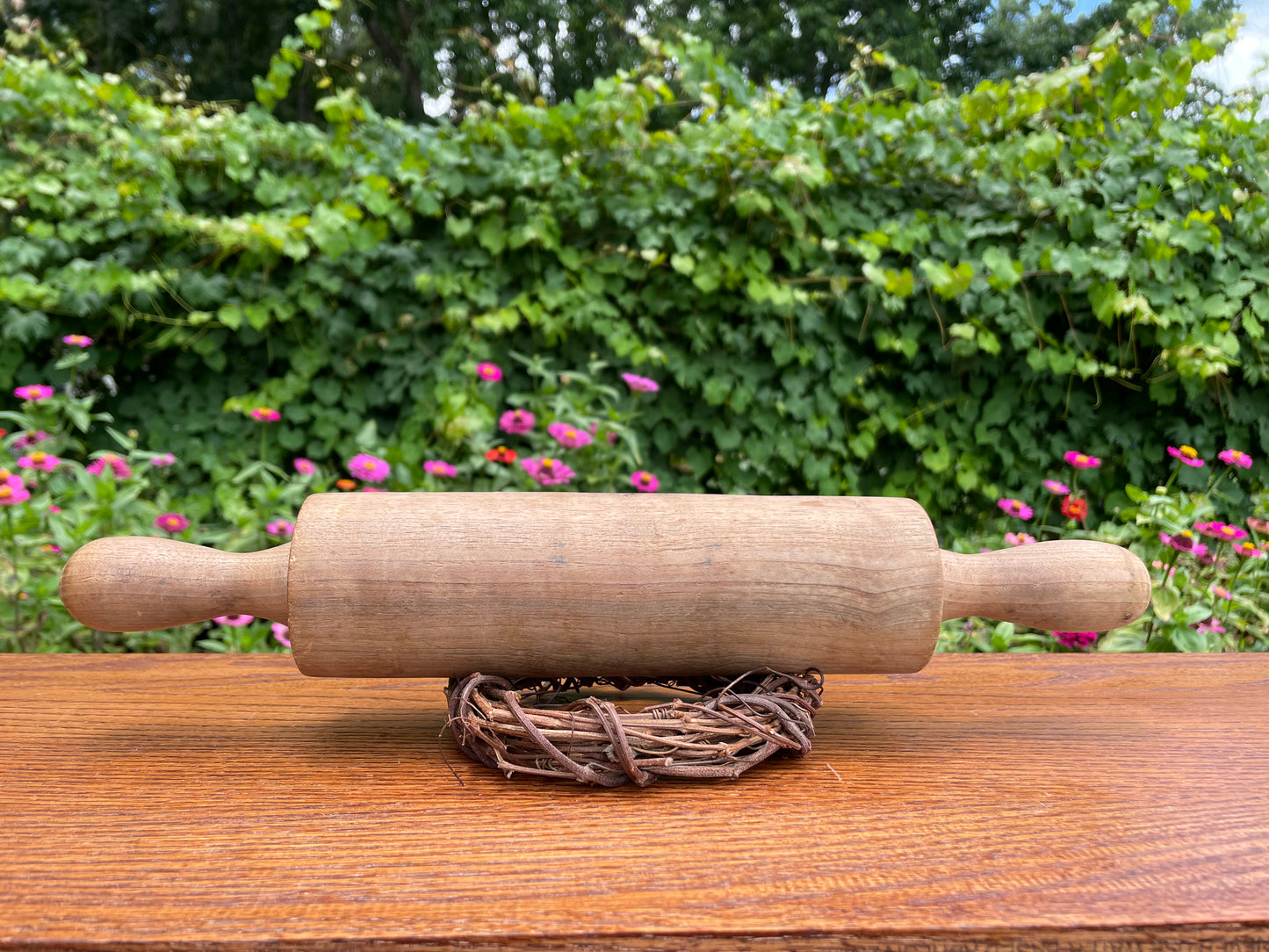 Vintage Maple Colored Solid Wood Large Rolling Pin