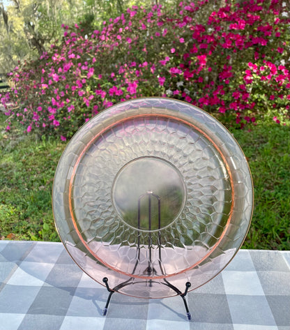 Antique Pink Depression Glass Honeycomb Pressed Cake Plate/ Vanity Tray