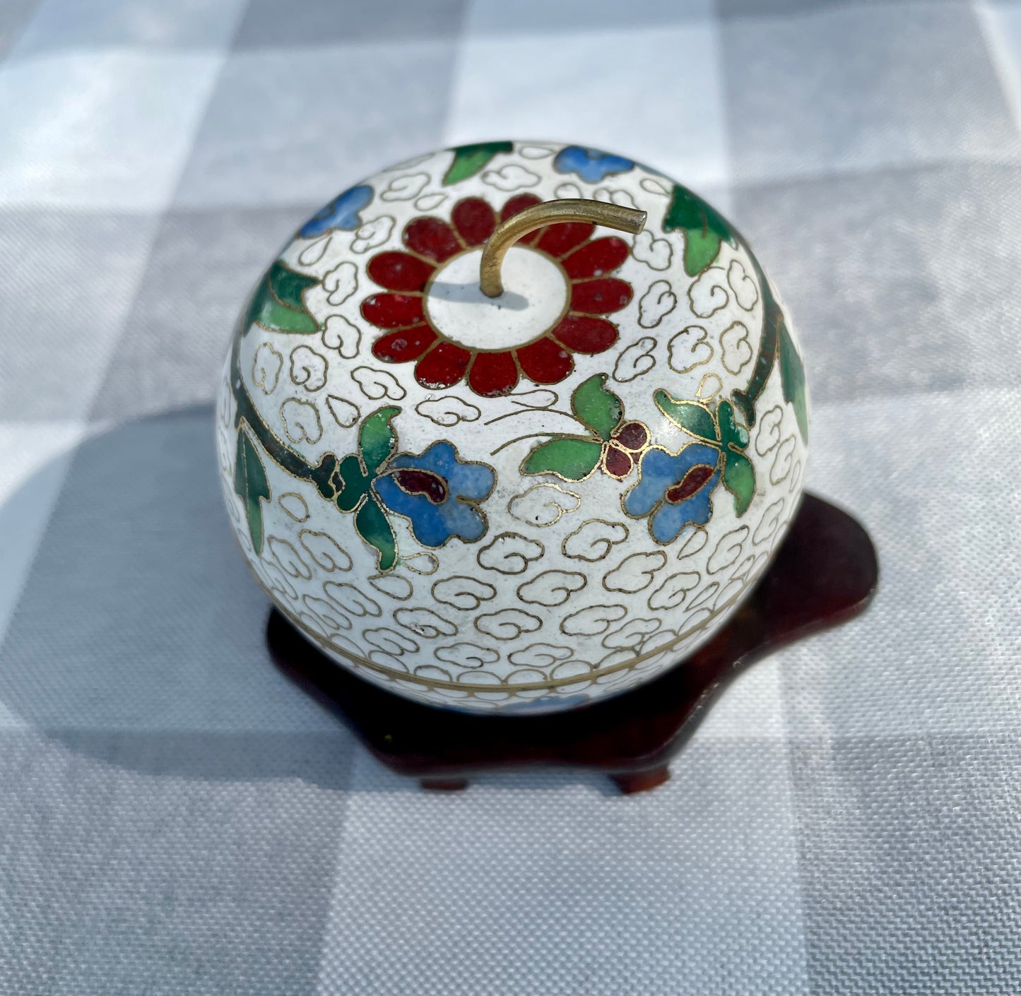 Vintage Cloisonne White Apple Shaped Trinket Box